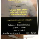 Charla de información: «Lo que debo saber sobre el régimen laboral en Suiza.  Sábado 04.07.2020 a las 17.00h. En sala St. Jakob (Stauffacherstr. 8)