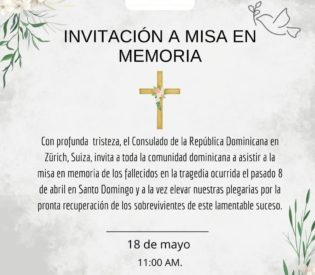 Misa en Memoria a la victimas de la tragedia ocurrida en la República Dominicana el 8 de abril.